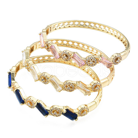 Cubic Zirconia Rectangle & Evil Eye Hinged Bangle BJEW-N012-047-1