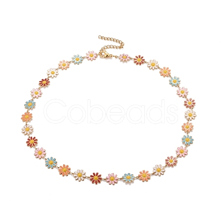 Enamel Daisy Link Chain Necklace NJEW-P220-01G-03-1
