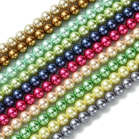 Eco-Friendly  Dyed Glass Pearl Round Bead Strands HY-A002-8mm-M-1
