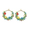 Brass Hoop Earring, with Seed Glass, Garland, Mixed Color, 33x2mm