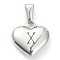 304 Stainless Steel Pendants, Heart with Black Letter, Stainless Steel Color, Letter.X, 16x16x4.5mm, Hole: 7x3mm