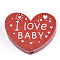 Natural Wood Beads, Dyed, Heart with Word I Love Baby, For Valentine's Day, Red, 23x29x7mm, Hole: 2.5mm