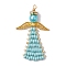 Glass Seed Beads Pendants, with Golden Brass Findings, Angle, Light Sky Blue, 48x30.5x8.5mm, Hole: 2mm