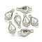 Alloy Glass Links connectors, teardrop, Platinum, Clear, 21x10x5~6mm, Hole: 2mm