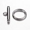 Non-Tarnish 201 Stainless Steel Toggle Clasps, Ring, Stainless Steel Color, Ring: 10x1mm, Bar: 15x5x2mm, Hole: 2mm