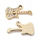 UV Plating Alloy Pendants, with Crystal Rhinestone, Guitar Charms, Golden, 21x11.5x2mm, Hole: 2mm