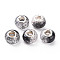 Crackle Two Tone Resin European Beads, Large Hole Beads, with Silver Tone Brass Double Cores, Rondelle, Black, 14x9.5mm, Hole: 5mm