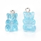 Resin Pendants, with Iron Finding, Bear, Blue, 20.5x10.5x6.5mm, Hole: 2mm