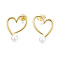 Brass Open Heart Stud Earrings with ABS Plastic Pearl for Women, Nickel Free, Real 18K Gold Plated, 18x13.5mm, Pin: 0.8mm