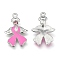 Breast Cancer Awareness Ribbon with Angel Wing Platinum Color Pearl Pink Alloy Rhinestone Enamel Pendants, 23.5x15x2mm, Hole: 1.5mm