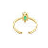 Glass Oval Open Cuff Ring RJEW-S049-014G-2