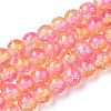 Two-Tone Crackle Baking Paint Transparent Glass Beads Strands CCG-T004-8mm-07-1
