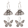 2 Pairs 2 Style Moth & Butterfly Zinc Alloy Dangle Hoop & Leverback Earrings EJEW-AN0002-64-1
