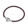 TINYSAND Rhodium Plated 925 Sterling Silver Braided Leather Bracelet Making TS-B-129-19-1