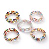 Round Mixed Style Glass Seed Beaded Finger Rings RJEW-JR00318-1