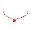 Glass Heart Pendant Necklace with Beaded Chains for Women NJEW-TA00060-5