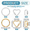 6Pcs 6 Styles 304 Stainless Steel Split Key Rings STAS-TA0003-46-4