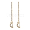 Clear Cubic Zirconia Crescent Moon with Tassel Dangle Stud Earrings EJEW-JE05071-1