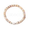 Natural Cultured Freshwater Pearl & Shell & Brass Spacer Beads Stretch Bracelets for Women BJEW-JB11874-01-2