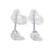 Rhodium Plated Star 999 Fine Silver Cubic Zirconia Stud Earrings for Women EJEW-S215-21P-2
