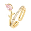 Flower Brass Micro Pave Cubic Zirconia Cuff Open Rings for Women CU-CBA0A21-06B-G-4