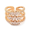 Brass with Cubic Zirconia Open Cuff Rings RJEW-B053-07-2