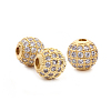 CZ Brass Micro Pave Grade AAA Clear Color Cubic Zirconia Round Beads KK-O065-6mm-05G-NR-2