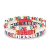 3Pcs 3 Style Polymer Clay Heishi Surfer Stretch Bracelets Set with Word Jolly Acrylic Beads BJEW-TA00129-1