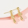 Mushroom Brass Dangle Stud Earrings EJEW-F895-12G-3