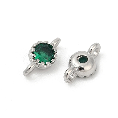 Brass Cubic Zirconia Flat Round Connector Charms KK-H204-02P-02-1