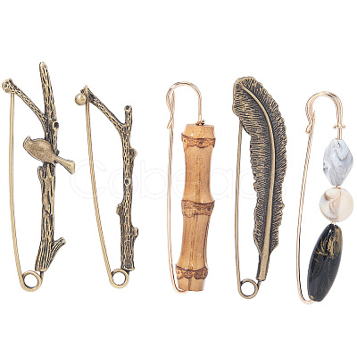 10Pcs 5 Styles Tibetan Style Alloy Brooches JEWB-SC0001-57-1