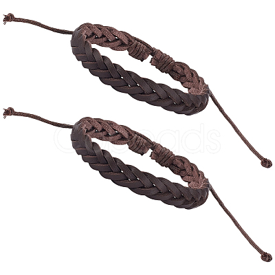 2Pcs PU Leather Cord Braided Bracelets for Men Women BJEW-CL0001-37B-1