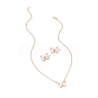 Butterfly Acrylic Rhinestone with Iron Pendant Necklaces & Stud Earrings Sets for Women WGFFCAF-04-1