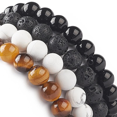 4Pcs 4 Style Synthetic & Natural Mixed Gemstone Round Beaded Stretch Bracelets Set for Men Women BJEW-JB08872-1