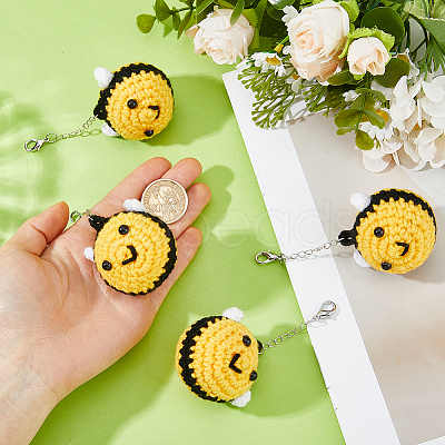 4Pcs Bees Cotton Keychains HJEW-FH00296-1