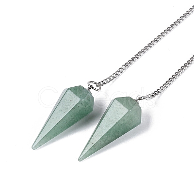 Natural Green Aventurine Dowsing Pendulum Pendants AJEW-N005-01E-1