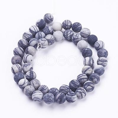 Natural Black Silk Stone/Netstone Beads Strands G-F520-57-10mm-1