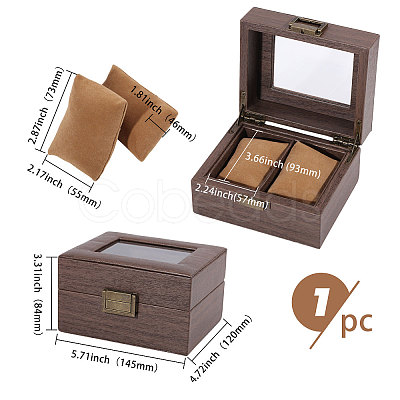 2-Slot Wood Covered with PU Leather Watch Storage Boxes with Glass Visible Window Hinged Lids and Lint Pillows Inside CON-WH0113-10A-1