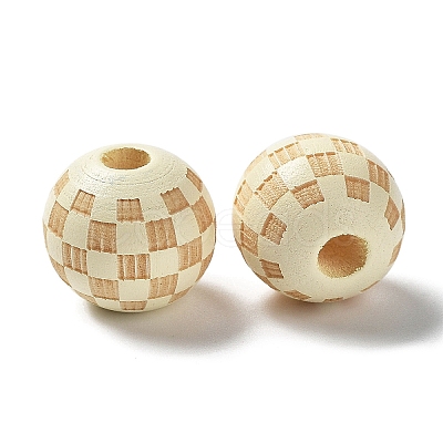 Wood Laser Engraved Tartan Beads WOOD-I011-01B-01-1