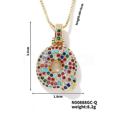 Brass Pave Colorful Cubic Zirconia Letter Pendant Box Chain Necklaces NU0575-17-1