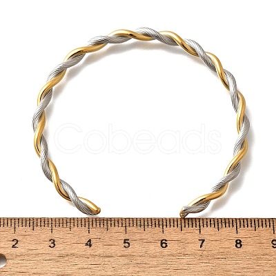 304 Stainless Steel Twisted Rope Shape Cuff Bangles for Women BJEW-C091-02D-GP-1