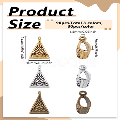 90Pcs 3 Colors Tibetan Style Alloy Tube Bails FIND-LP0007-18-1