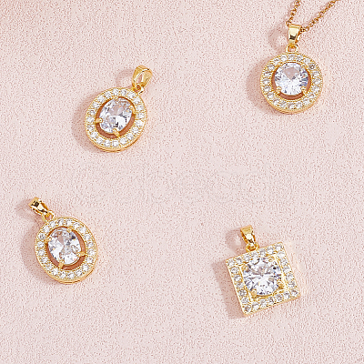9Pcs 3 Style Brass Micro Pave Cubic Zirconia Pendants KK-BBC0019-44-1
