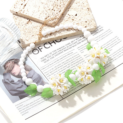 Flower Acrylic Round Graduated Beaded Bib Necklaces with Alloy End Chains FS-WGF8012-01-1