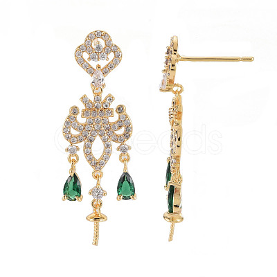 Brass Micro Pave Clear Cubic Zirconia Stud Earring Findings KK-S356-665G-NF-1