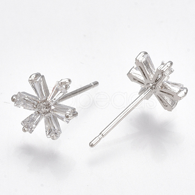 Brass Cubic Zirconia Stud Earrings KK-S348-364P-1