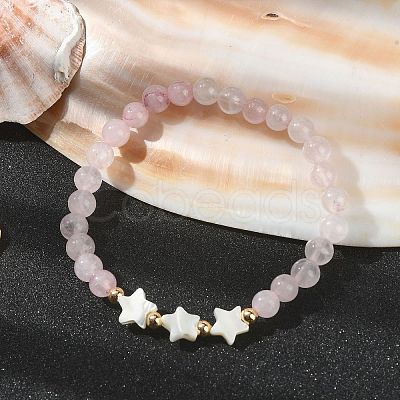 Natural Rose Quartz Round Beaded Bracelets BJEW-JB09878-01-1