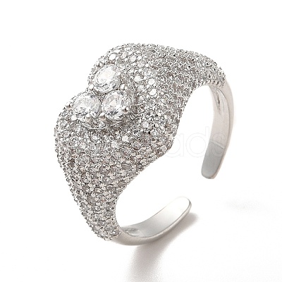 Cubic Zirconia Heart Open Cuff Ring RJEW-C041-04P-05-1