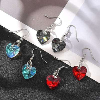 Heart Glass Dangle Earrings EJEW-JE01737-1