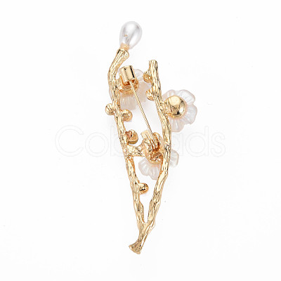 Plum Blossom with Branch Resin Brooch with Imitation Pearl JEWB-N007-023LG-FF-1